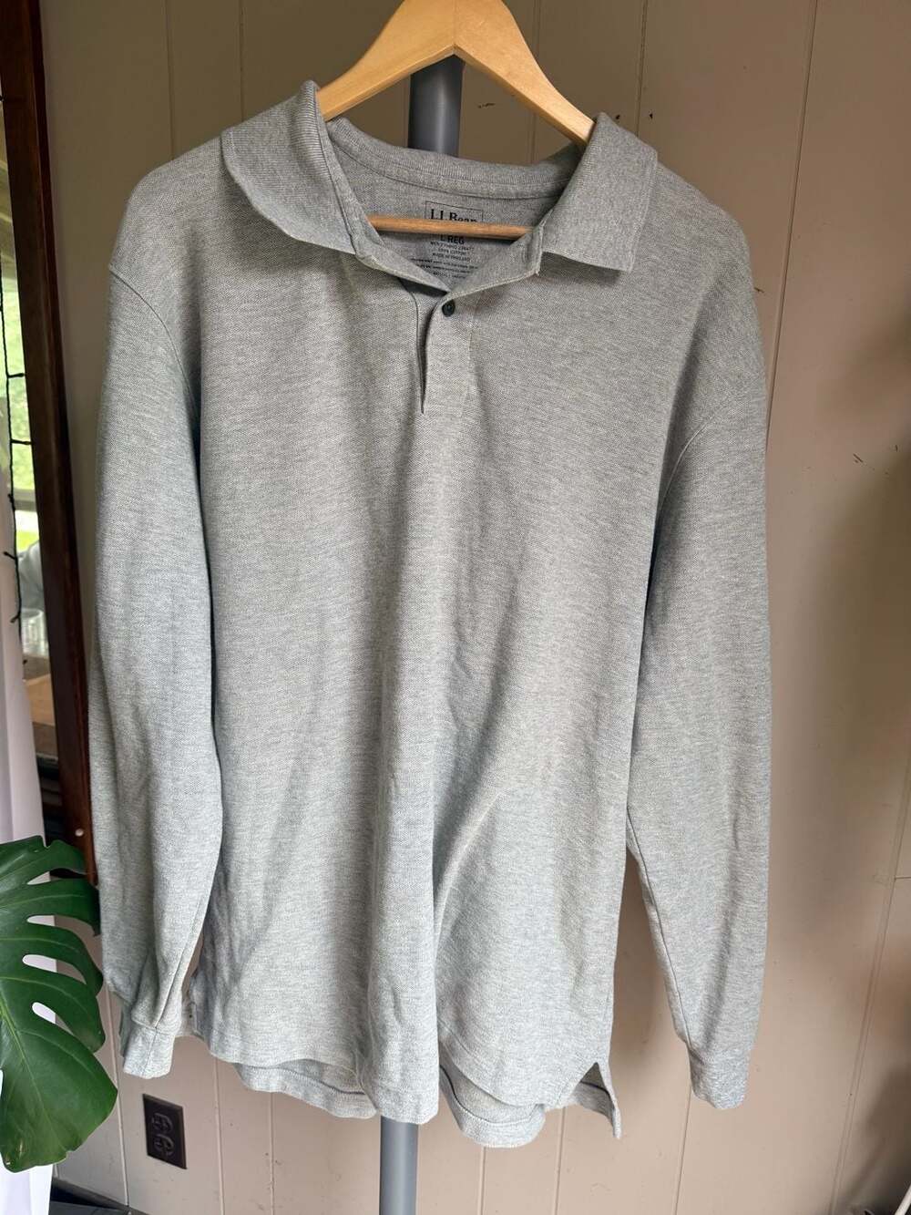 L.L. Bean Men's Gray Long Sleeve Cotton Polo Shirt Large Regular